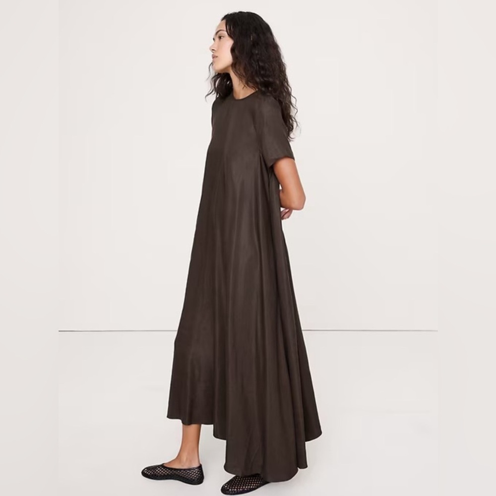 NWT! BANANA REPUBLIC BROWNSTONE VISCOSE-LINEN TRAPEZE MAXI DRESS - XS - Picture 2 of 9